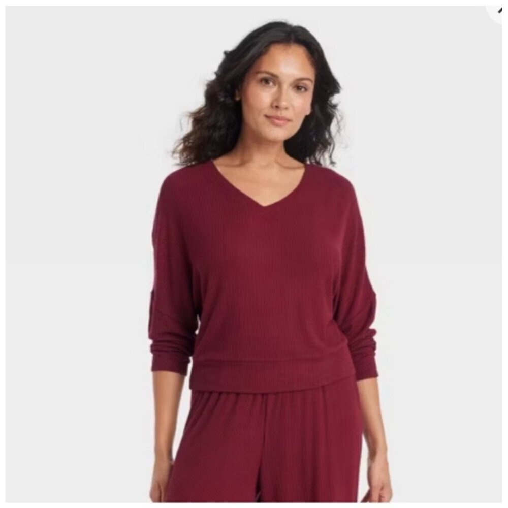 Auden women’s cozy ribbed pullover pajama lounge top size XS NWT